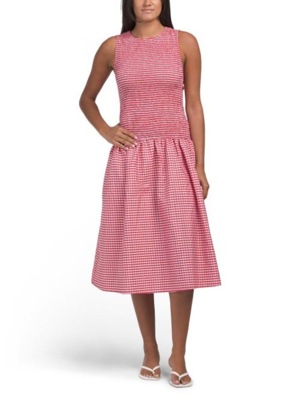 HARLOW AND ROSE Smocked Drop Waist Midi Dress